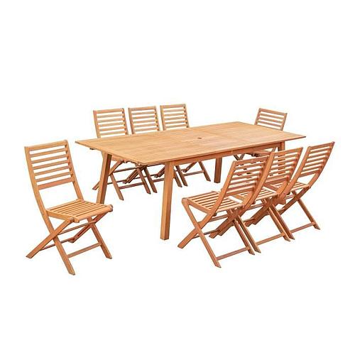 Ensemble repas en Acacia FSC table extensible et 8 chaises