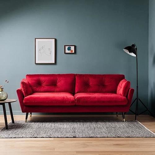 Photo de Grand canapé fixe 3 places en velours rouge