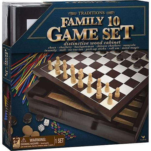Photo de Coffret en bois de 10 jeux classiques : Echecs, Dames...