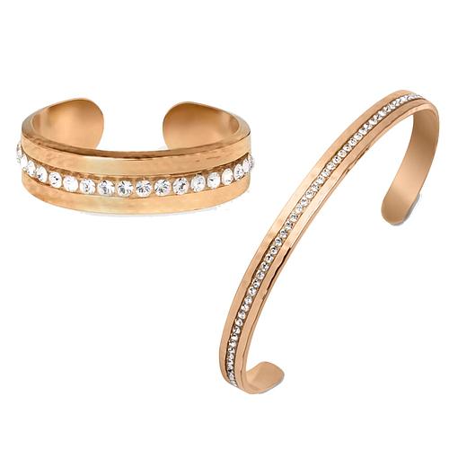 Photo de Duo bracelet jonc et bague ajustable or rose et cristaux LES INTERCHANGEABLES