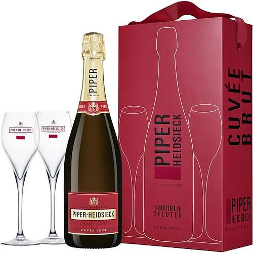Photo de Coffret Champagne Piper Heidsieck Cuvée Brut et 2 flûtes