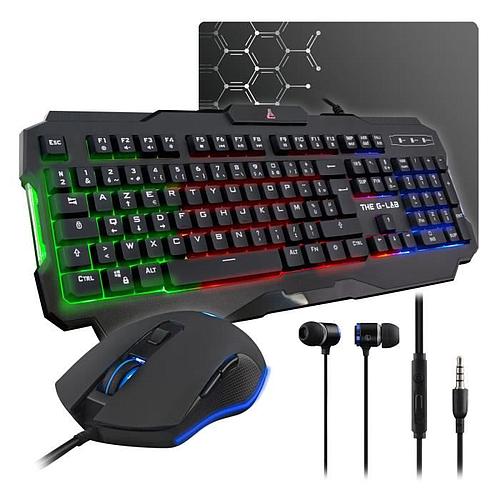Photo de Combo joueur - THE G-LAB - Clavier FR Rétroéclairé Performance + Souris Confort + Écouteurs Intra-Auriculaires + Tapis Antidérapant