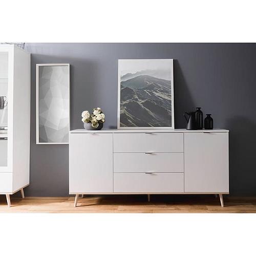 Photo de Buffet bas - Style scandinave - Décor chêne et blanc - L 180 cm