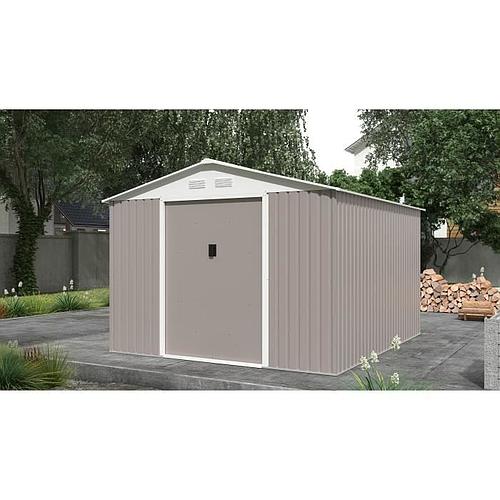 Photo de Abri de jardin en métal 8,84 m² - 277 x 319 x 202 cm - Kit d'ancrage inclus - Taupe