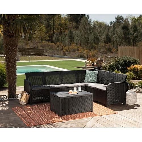 Photo de Salon de jardin - ALLIBERT - imitation résine tressée avec table basse range-coussins - 6 personnes  - Gris graphite