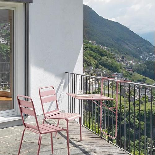 Photo de Table de balcon rabattable - Acier - Rose