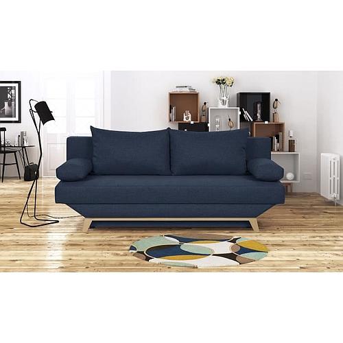 Photo de Banquette convertible 3 places avec coffre de rangement - Tissu Bleu