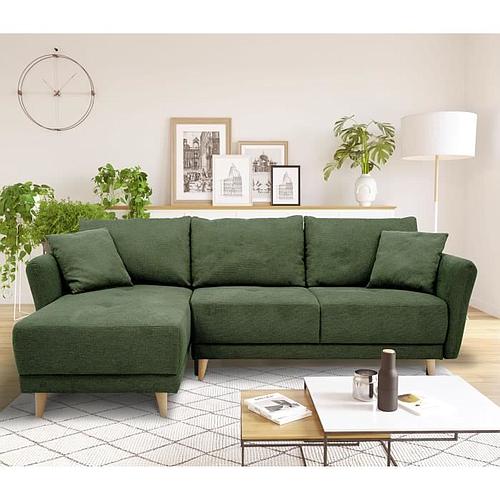 Photo de Canapé d'angle convertible réversible 3-4 places - Tissu Vert Olive - Coffre de rangement