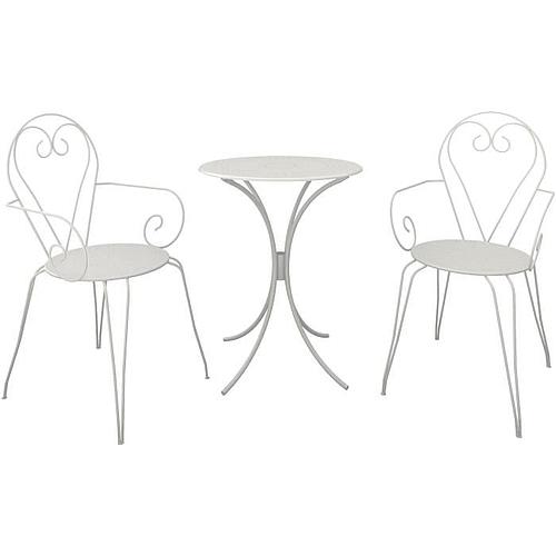Photo de Ensemble Table de jardin romantique en fer forgé - 1 table + 2 fauteuils - Blanc
