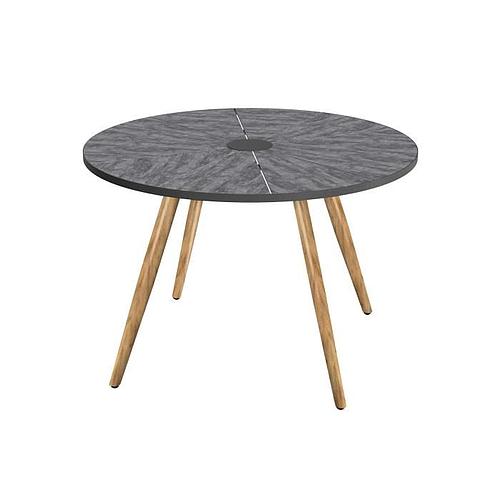 Photo de Table de jardin ronde - Acier thermolaqué + nassilium en lamelles - Diametre 110 cm