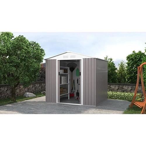 Photo de Abri de jardin en métal 4,07 m² - 213 x 191 x 195 cm - Kit d'ancrage inclus - Taupe