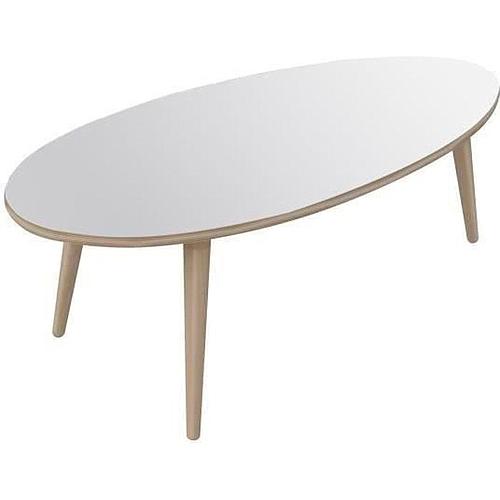 Photo de Table basse ovale style scandinave - blanc brillant & pieds en bois