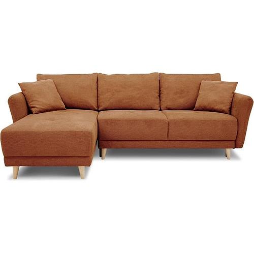 Photo de Canapé d'angle convertible réversible 3-4 places - Tissu Terracotta - Coffre de rangement