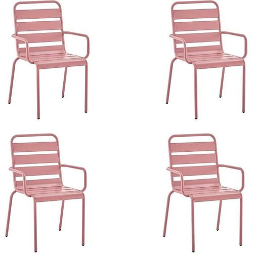 Photo de Lot de 4 fauteuils de jardin - Acier - Rose