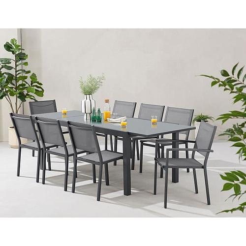 Photo de Ensemble repas de jardin : Table extensible + 2 fauteuils + 6 chaises - Gris