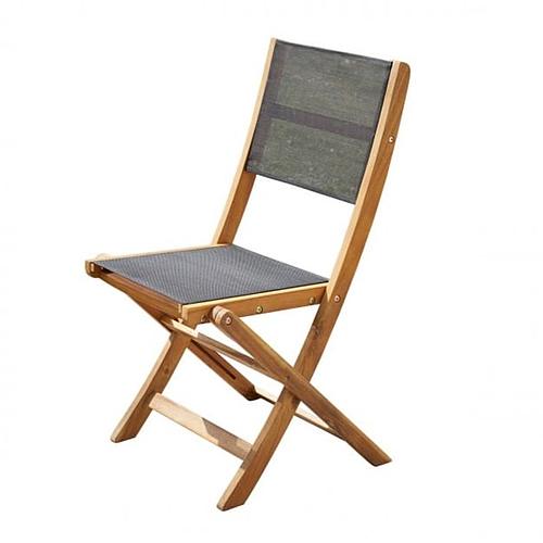 Photo de Chaise en bois d'acacia massif et textilène noir
