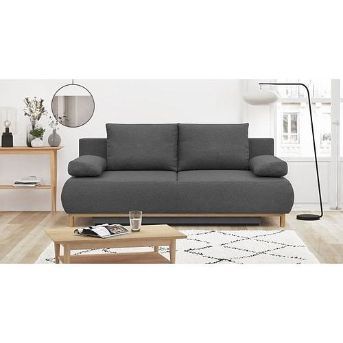 Photo de Banquette convertible 3 places - Tissu gris - Coffre de rangement