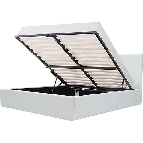 Photo de Lit adulte + coffre de rangement - Simili blanc - Sommier inclus - 160 x 200 cm
