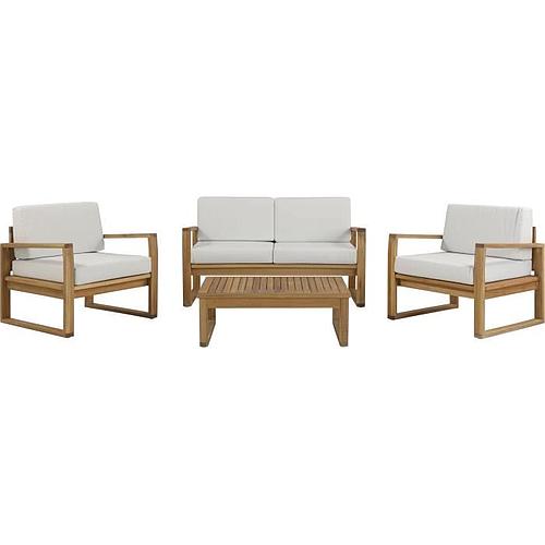 Photo de Salon de jardin en bois d'Acacia FSC - 4 personnes - Coussins gris perle