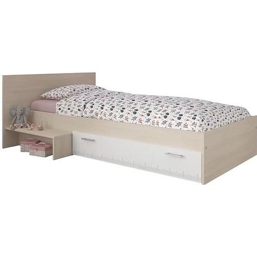 Photo de Lit enfant - PARISOT - l 90 x L 190 cm - Décor acacia et blanc tiroir