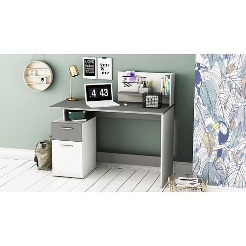 Photo de Bureau droit - Blanc et gris - Contemporain - 1 porte 1 tiroir