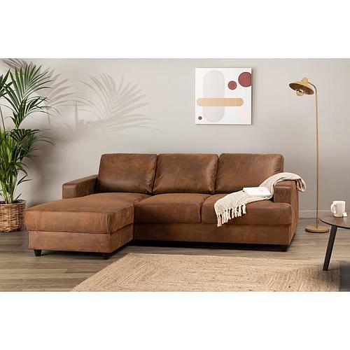 Photo de Canapé d'angle gauche 4 places - Tissu Marron vintage - Contemporain - L 215 x P 140 cm