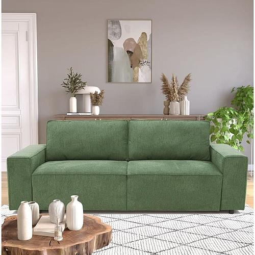 Photo de Canapé convertible 3 places - Tissu Loft Olive - Coffre de rangement