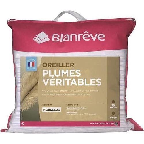 Photo de Ensemble de 2 oreillers Plumes - BLANREVE - 60x60 cm