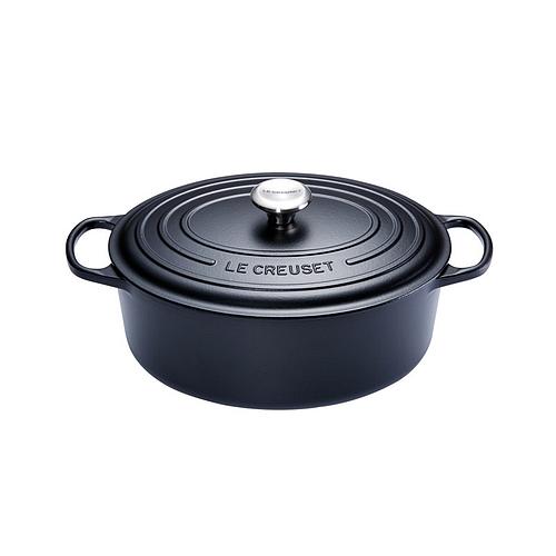 Photo de COCOTTE OVALE EN FONTE ÉMAILLÉE 35 CM NOIR MAT LE CREUSET