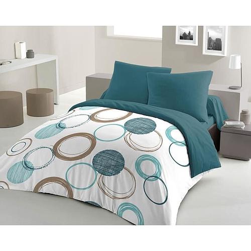Photo de Parure : couette 240 x 260 cm + 2 taies d'oreiller 63x63 cm - Bleu canard