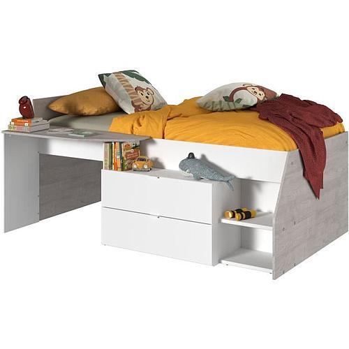 Photo de Lit bureau combiné enfant 90x200 - blanc et gris