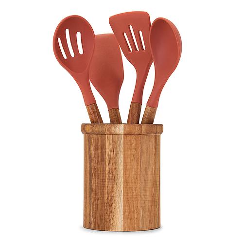 Photo de Set de 4 Ustensiles de Cuisine en Acacia Certifiés FSC et Silicone