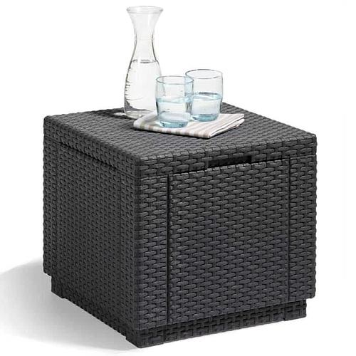 Photo de TABLE CUBE IMITATION ROTIN TRESSÉ - ALLIBERT - AVEC RANGEMENT 60 L