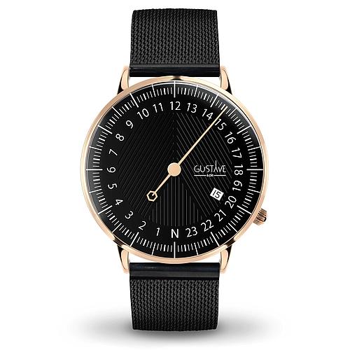 Photo de Montre 24 heures mixte or rose et noir GUSTAVE & CIE